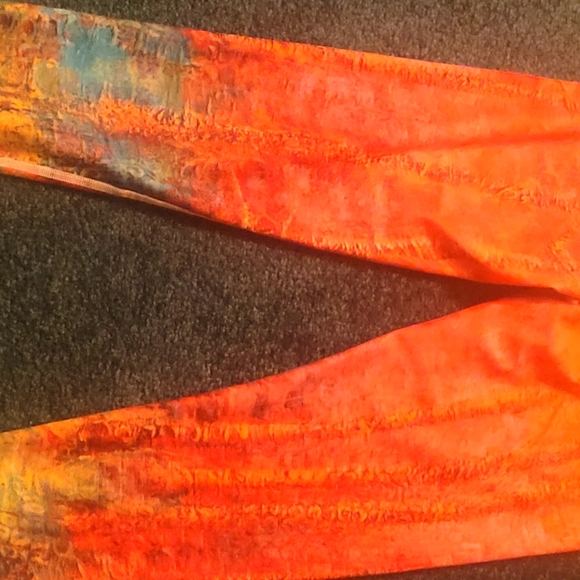 Debbie DANNHEISSER Fine Art Threads Leggings L ORANGE CORAL GREEN Womens  Yoga - Picture 3 of 4